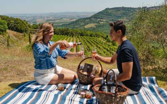 Montalcino: Picknick in de wijngaard met een fles wijn