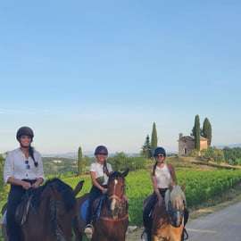 Balade à cheval dans la campagne siennoise, vignes et cyprès